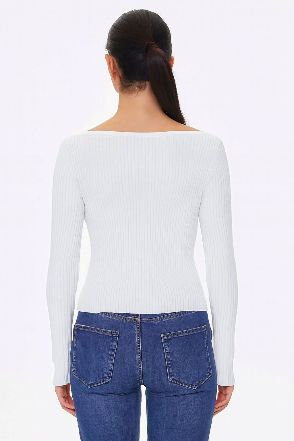 Women Off White Ribbed Sweater