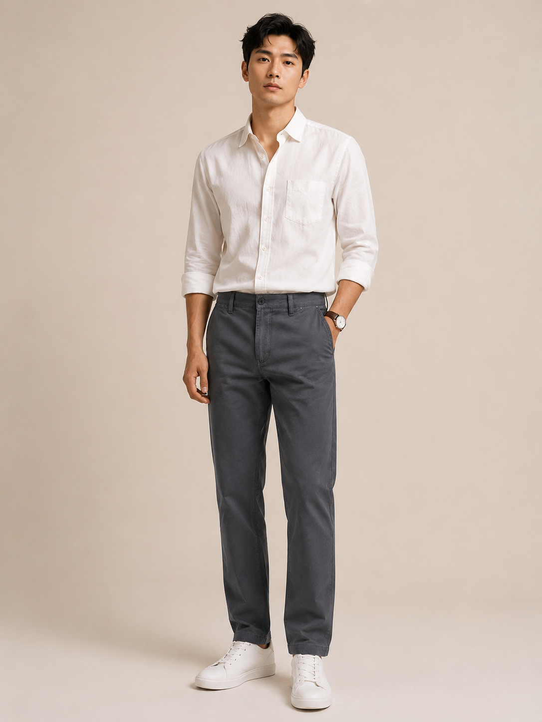 Men Grey Contemporary Chino Trousers