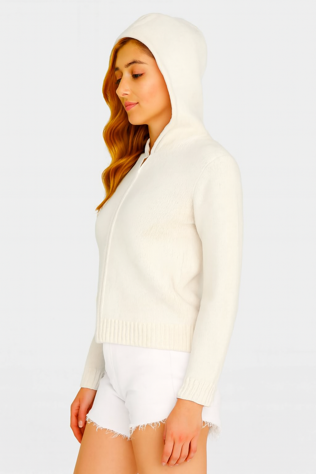 Women Polyester Hooded Zip-Up Sweater