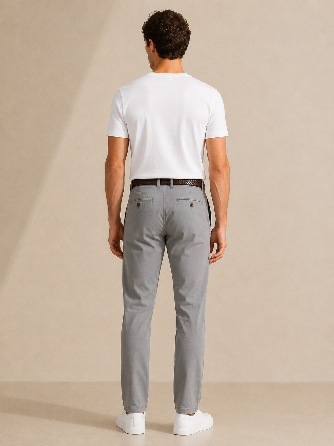 Men Grey Cotton Stretch Chino Trousers
