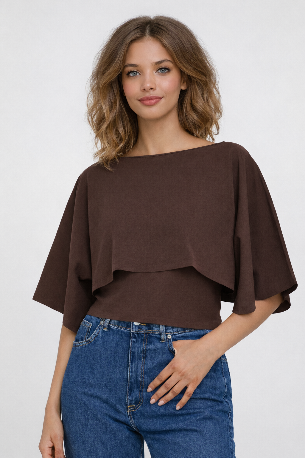 Women Brown Poncho Style Top
