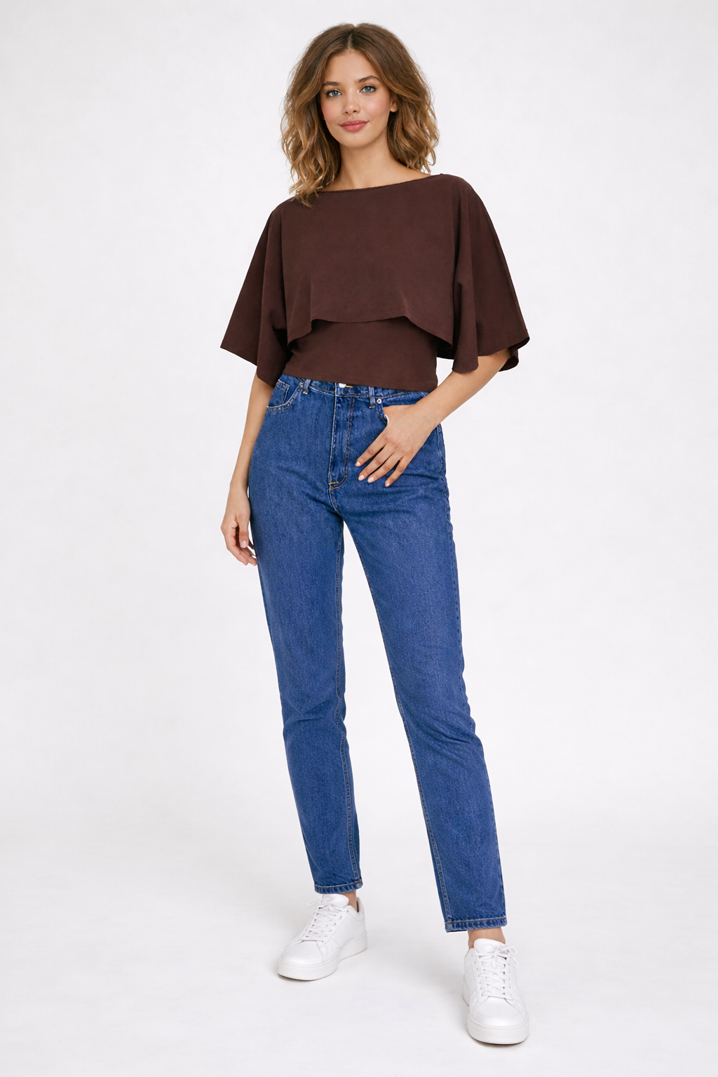 Women Brown Poncho Style Top