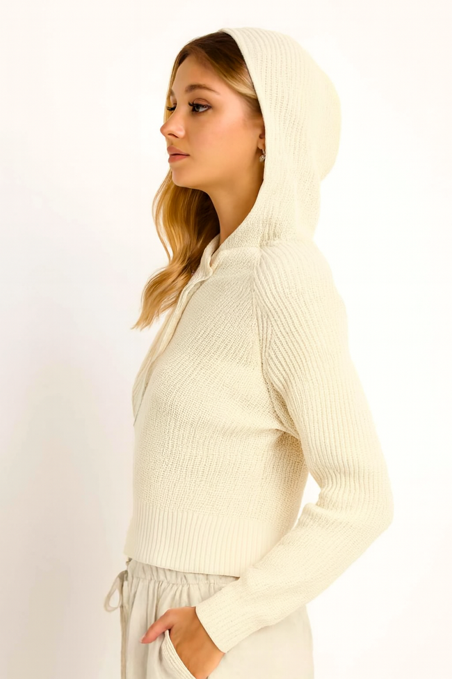 Women Cream Hooded Sweater