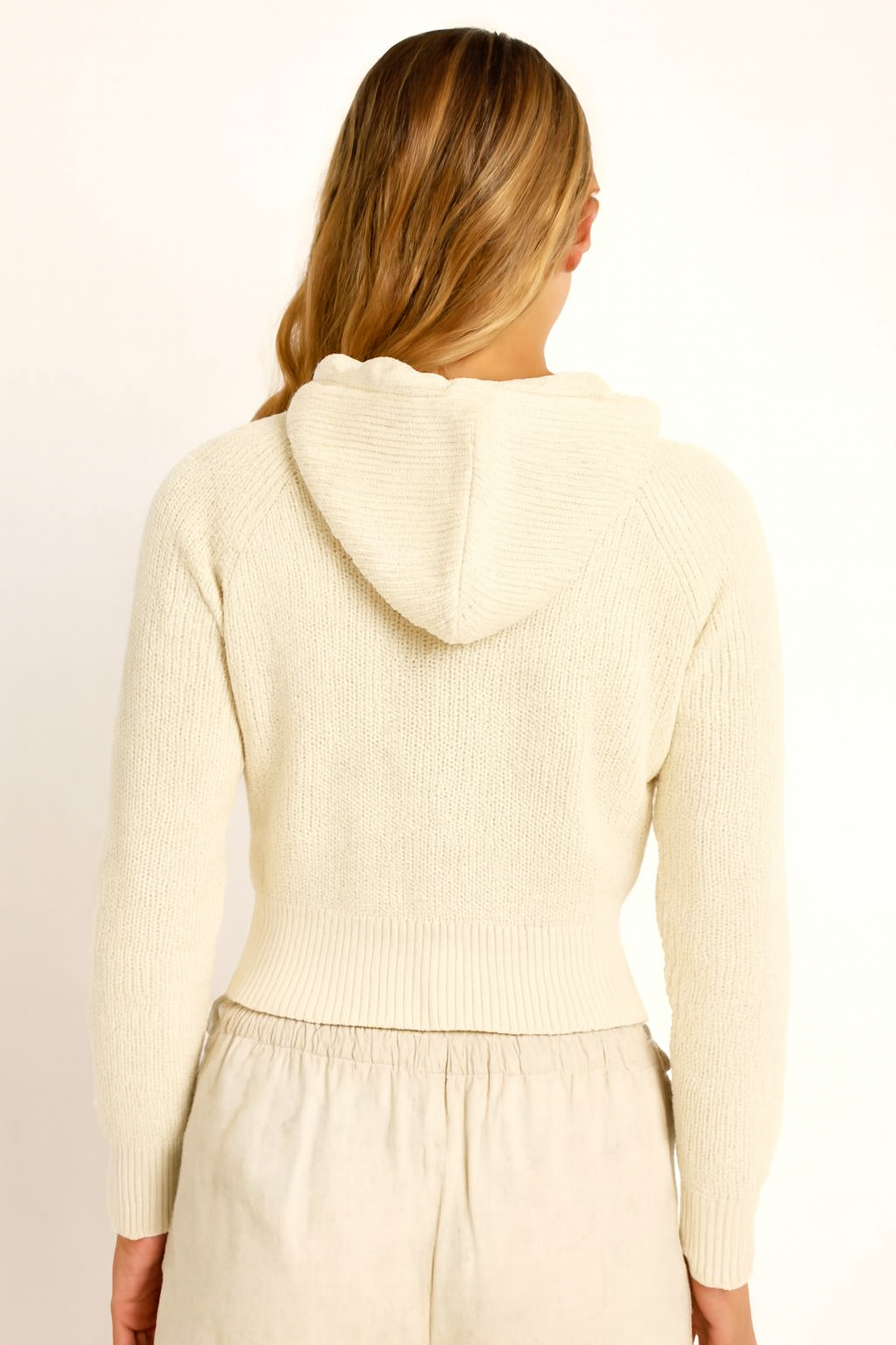 Women Cream Hooded Sweater