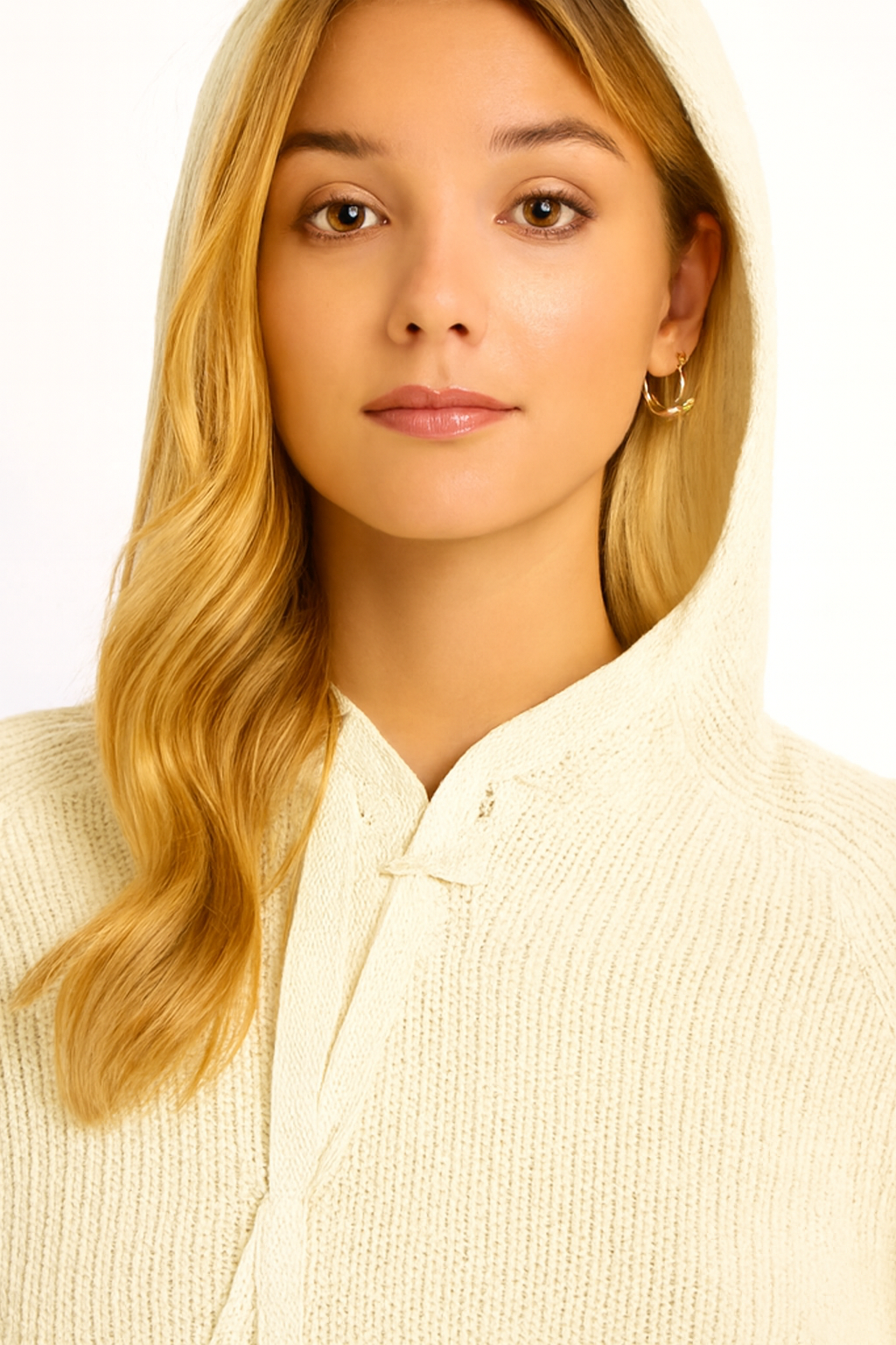 Women Cream Hooded Sweater