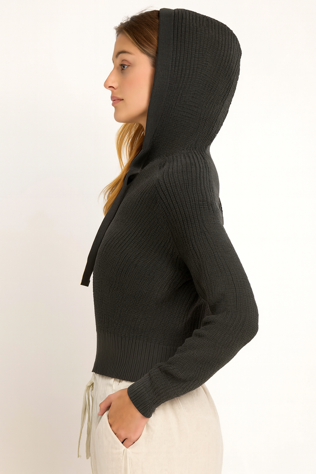 Women Dark Grey Hooded Sweater