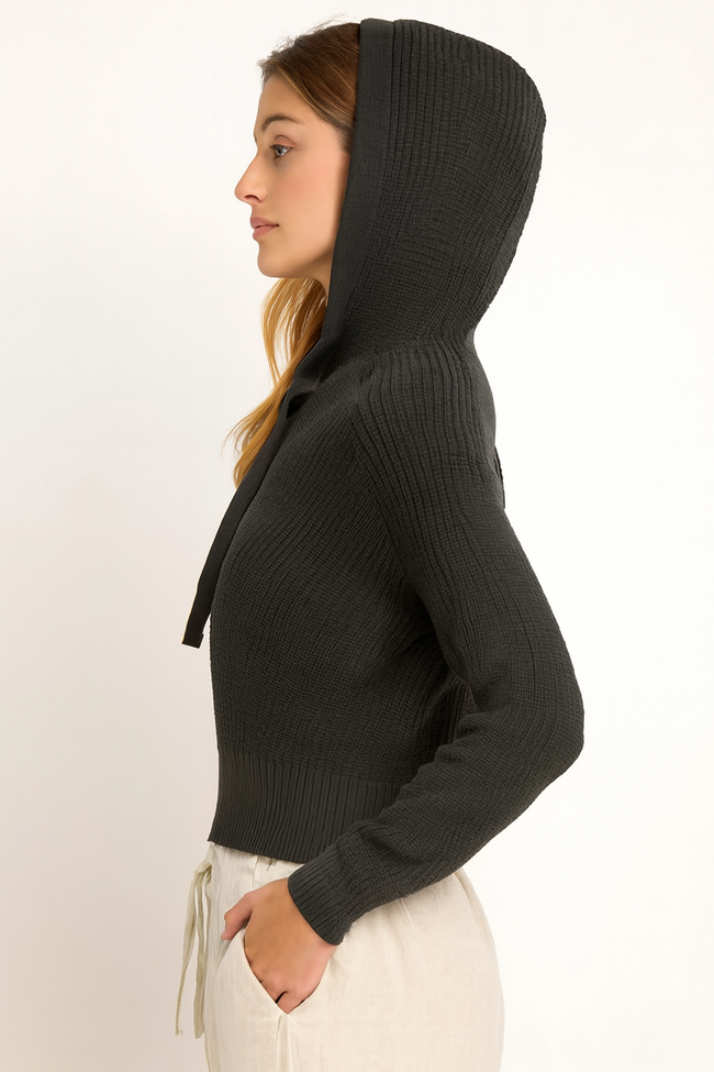 Women Dark Grey Hooded Sweater