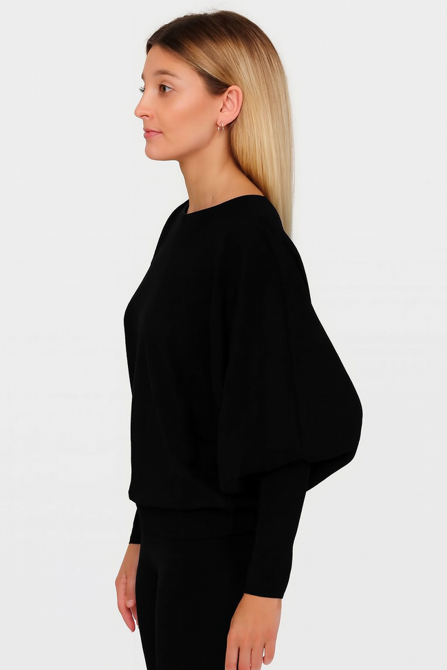 Women Black Poncho Acrylic Sweater Top