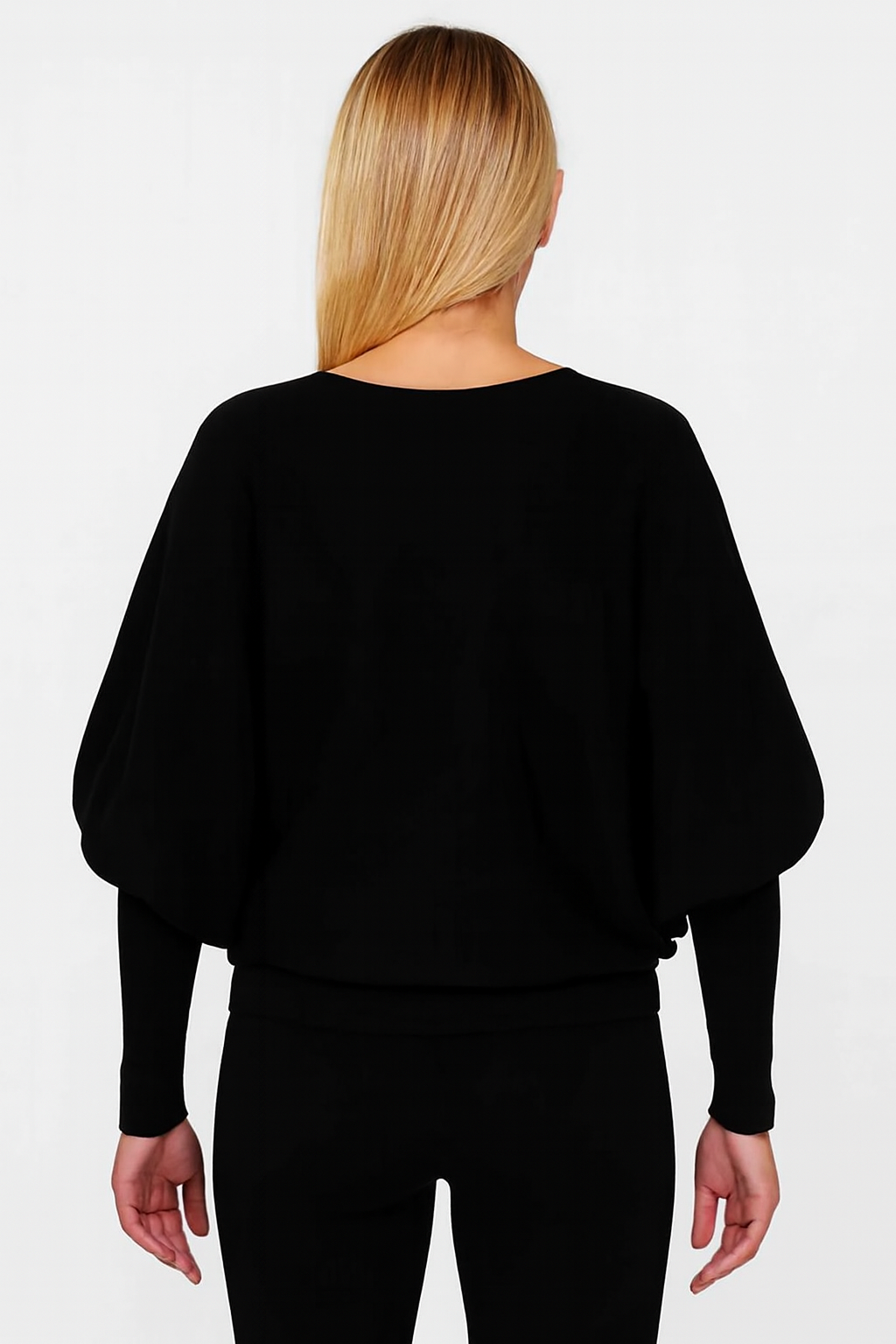 Women Black Poncho Acrylic Sweater Top