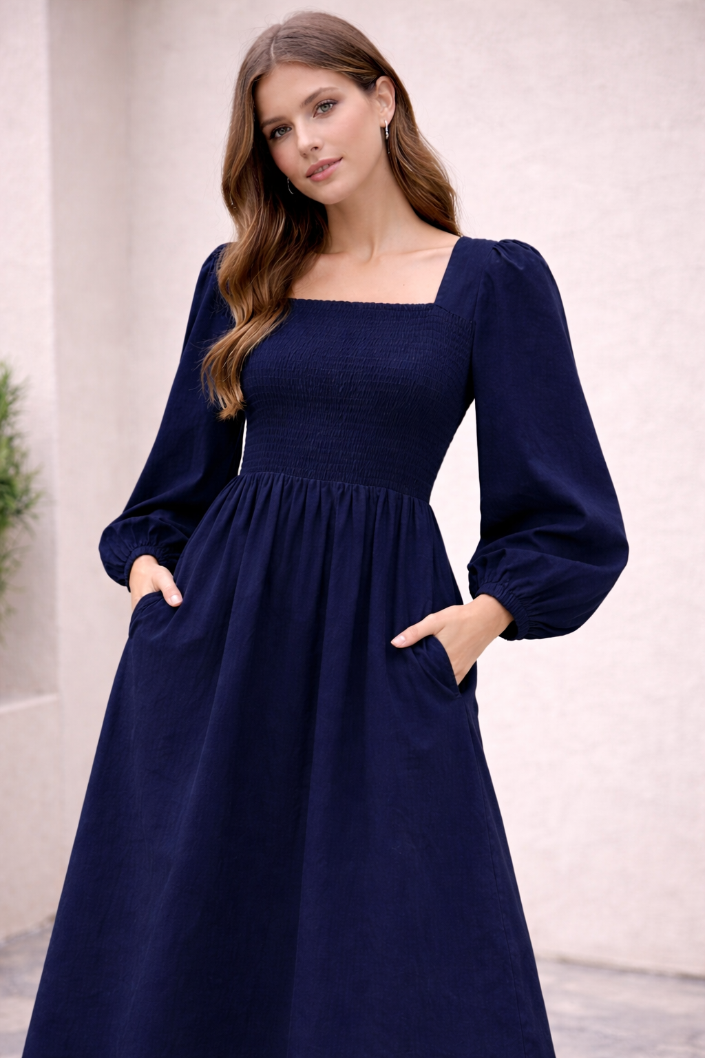 Women Blue Cotton Midi Dress