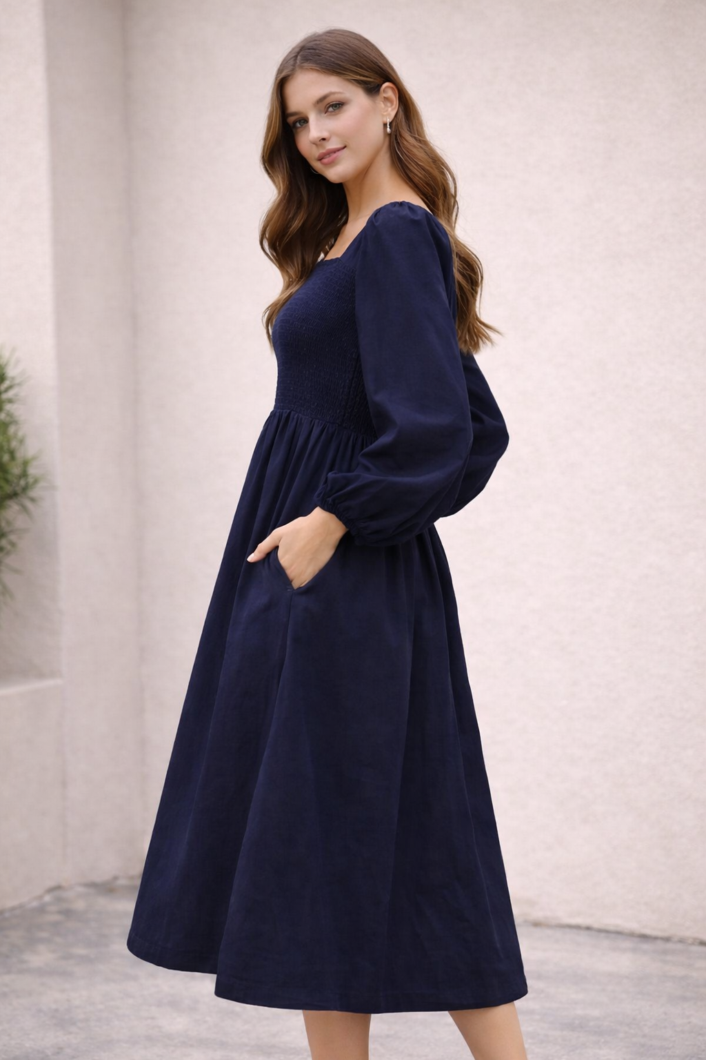 Women Blue Cotton Midi Dress
