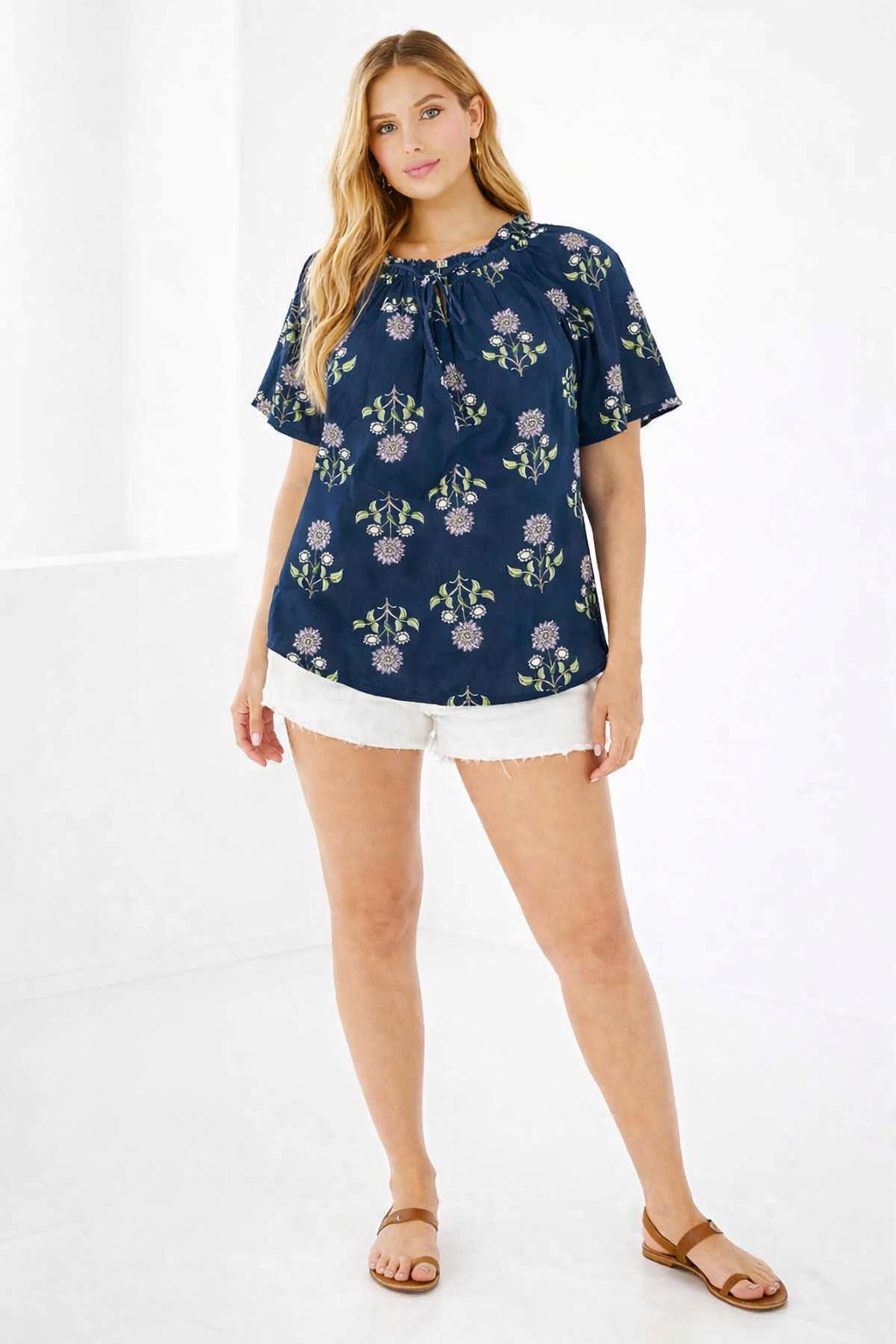 Women Blue Poncho Style Top