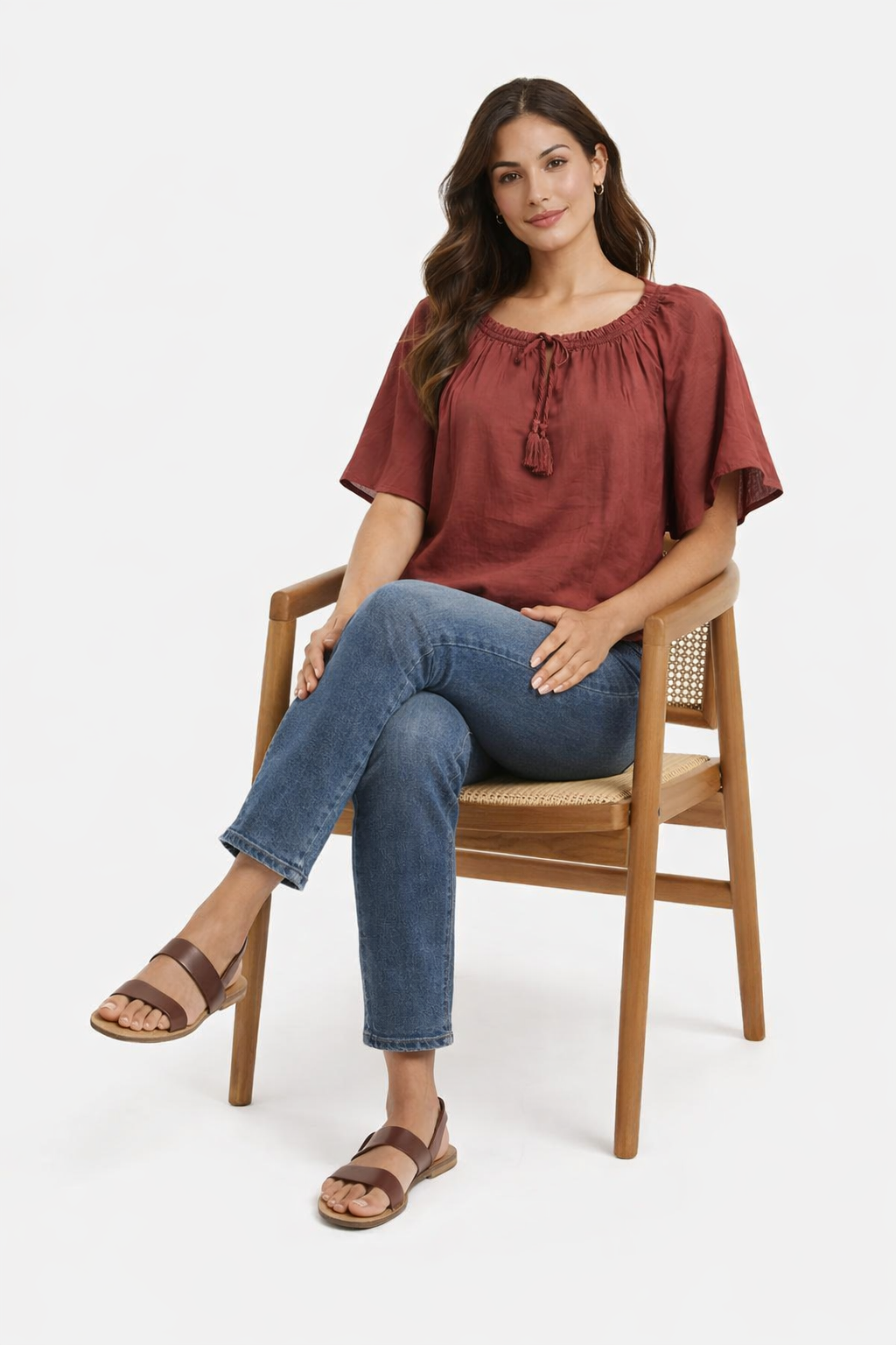 Women Rust Poncho Style Top