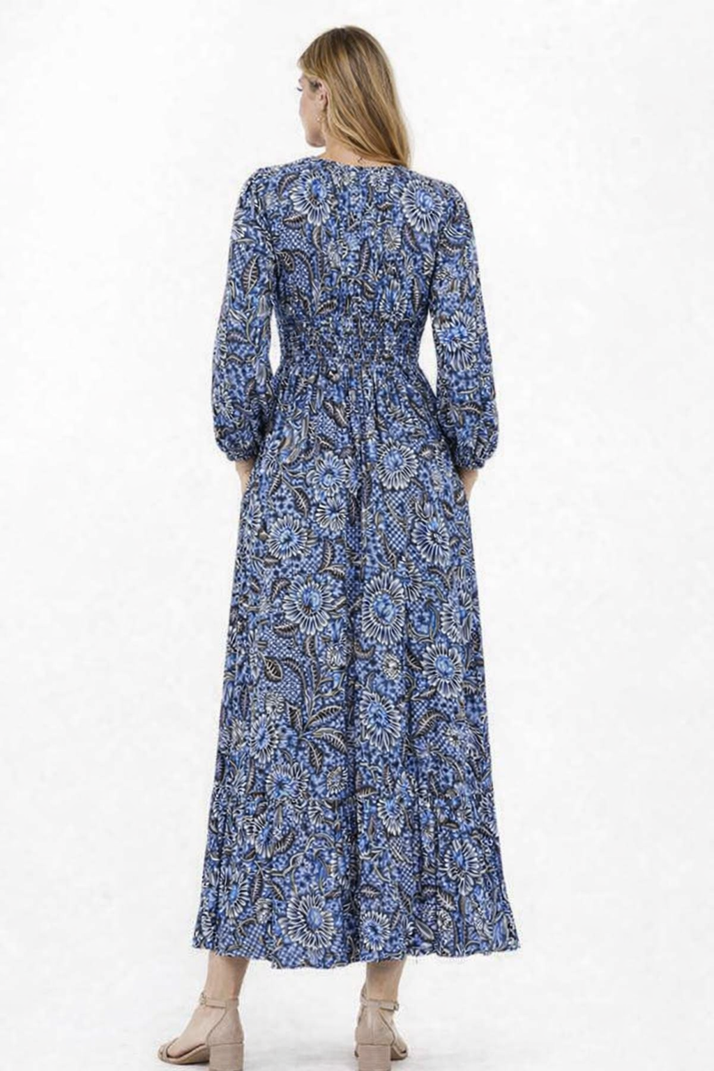 Women Blue Printed Rayon Maxi Dress