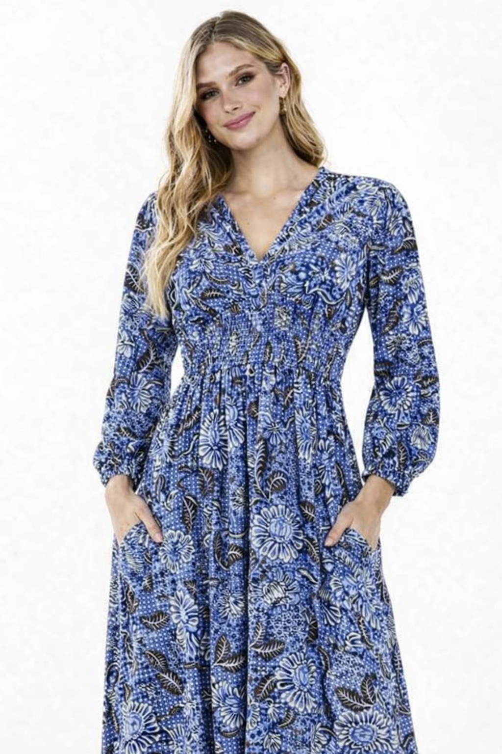 Women Blue Printed Rayon Maxi Dress