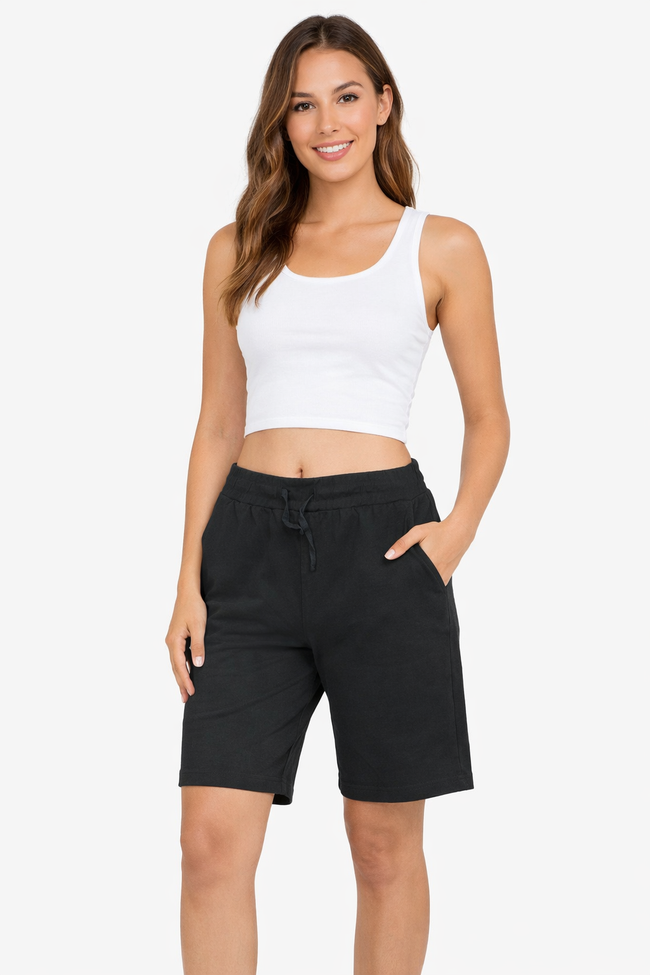 Women Black Cotton Knee Length Shorts