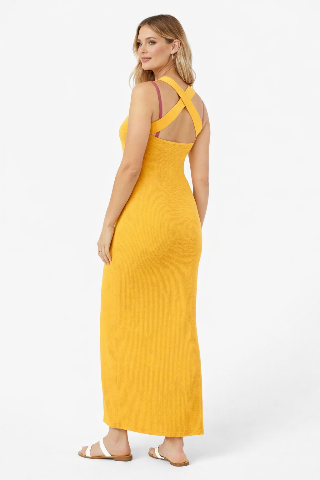 Women Yellow Bodycon Maxi Dress