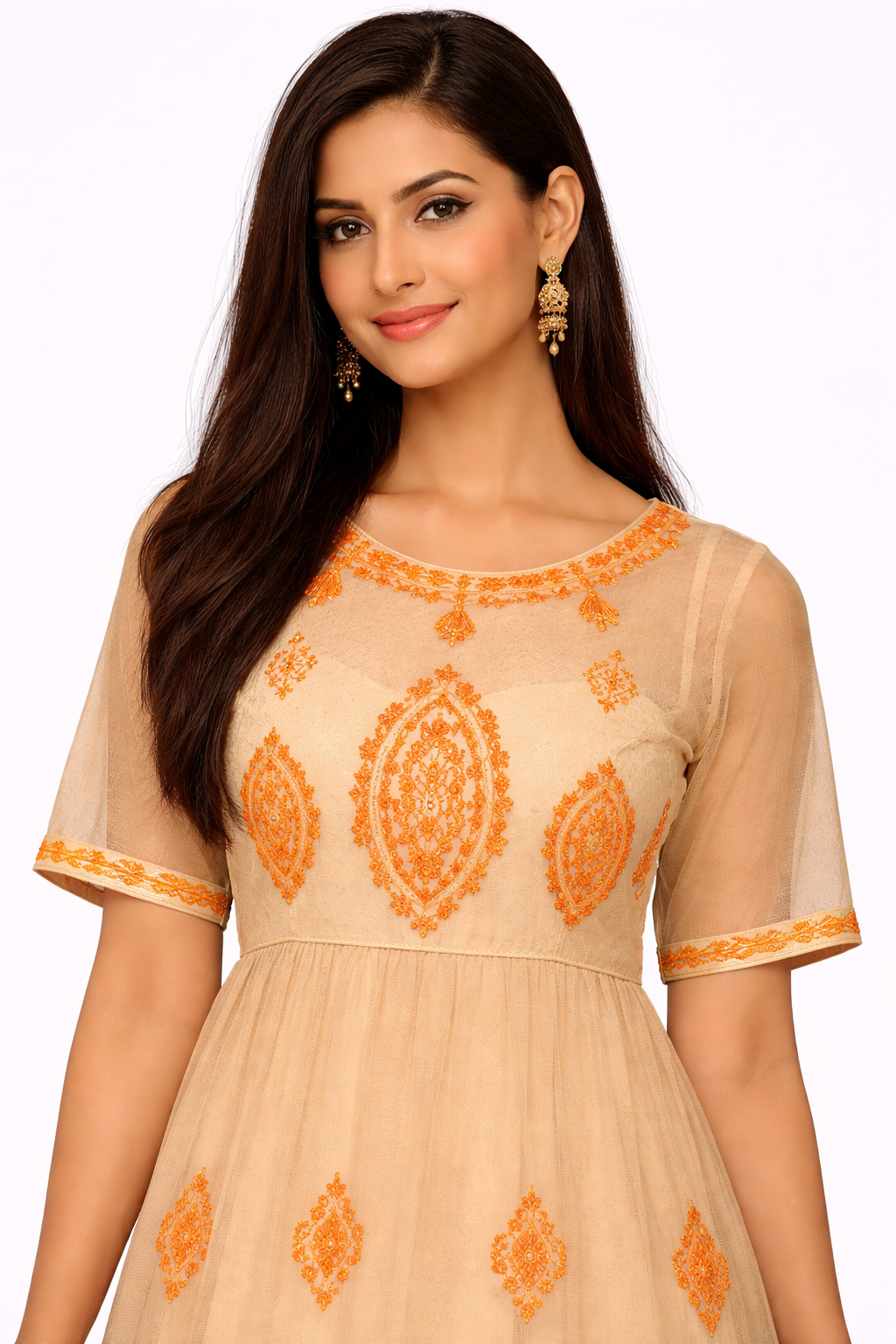 Women Brown Cotton Sheer Maxi Dress with Inner
