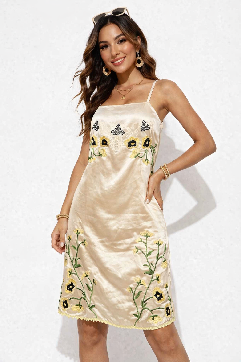 Women Beige Silk Slip Dress