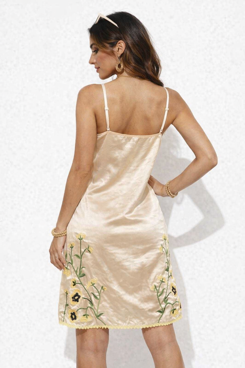 Women Beige Silk Slip Dress