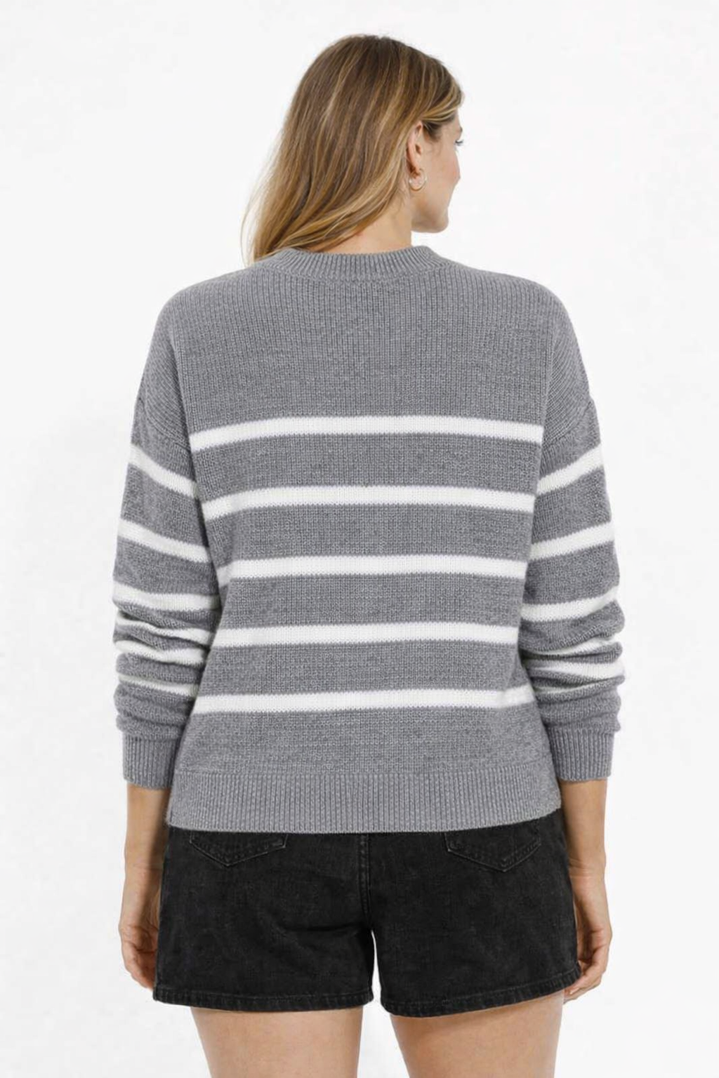 Women Grey Striped Knit Sweater