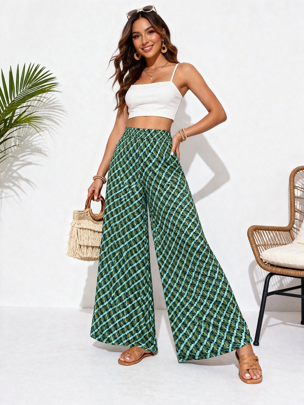 Women Green Wide Leg Palazzo Pants