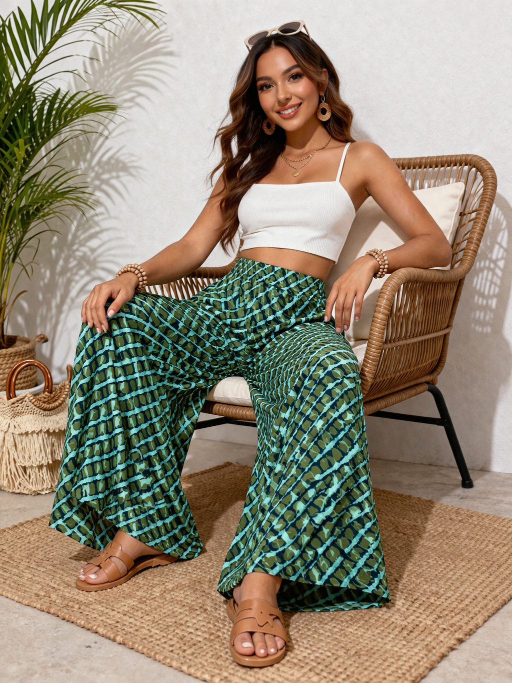 Women Green Wide Leg Palazzo Pants