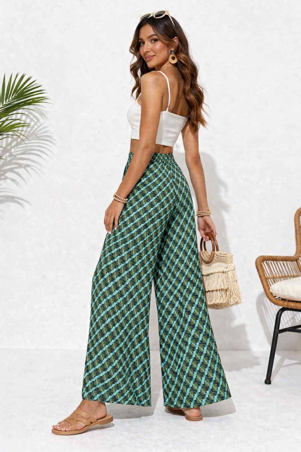 Women Green Wide Leg Palazzo Pants