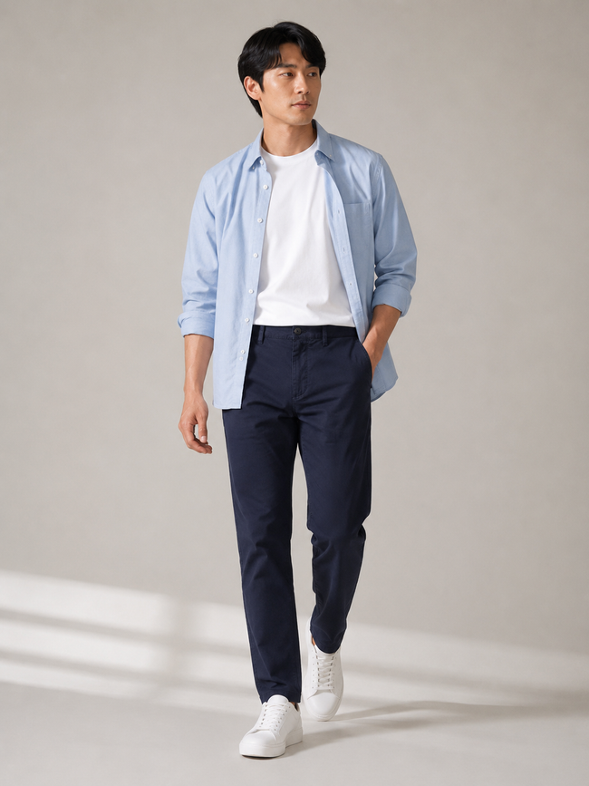 Men Navy Tailored Stretchable Chinos
