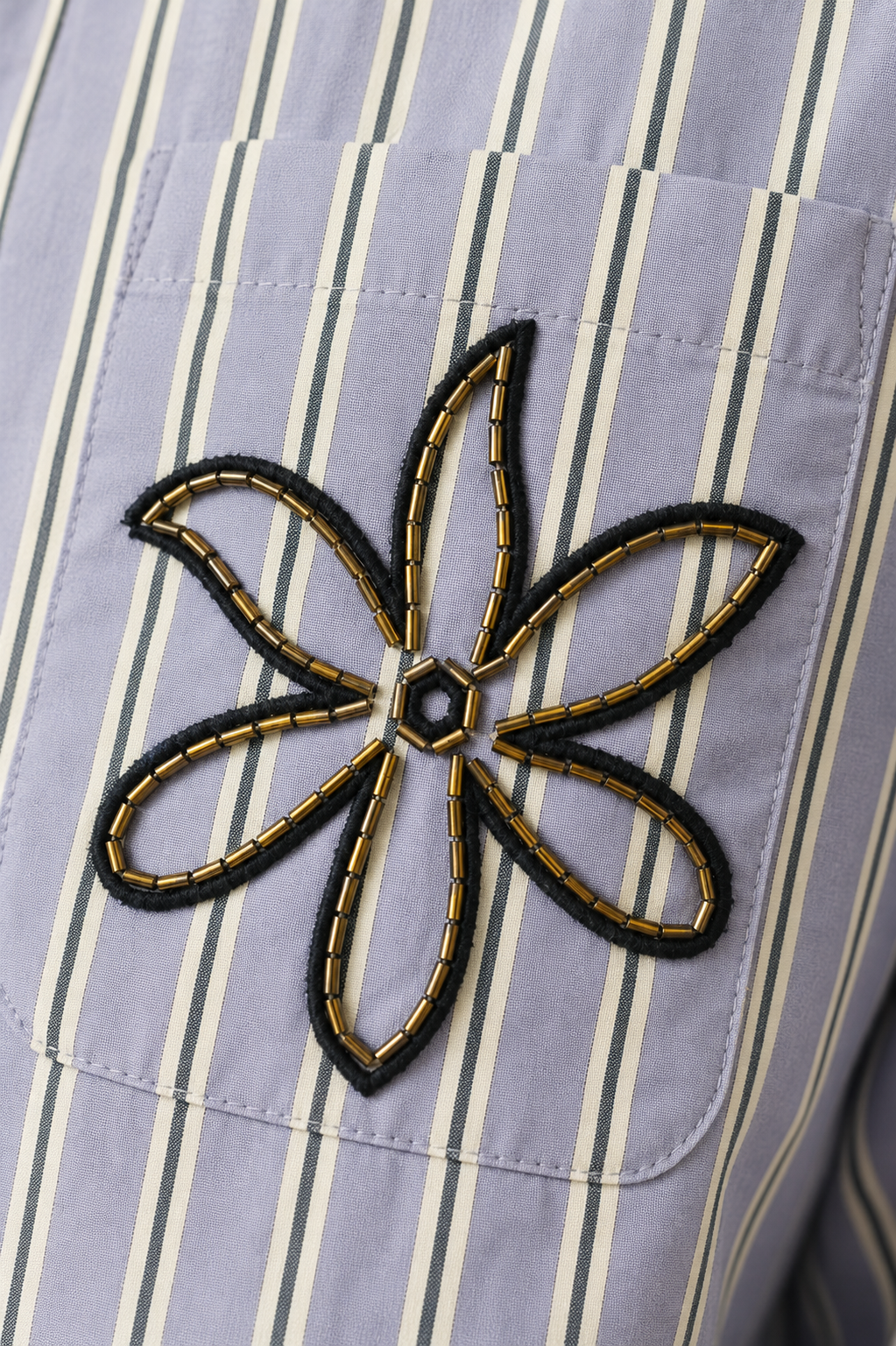 Women Lavender Stripe Embroidered Shirt