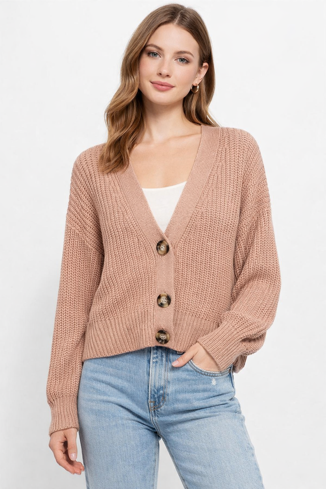 Women Pink Knit Cardigan Sweater