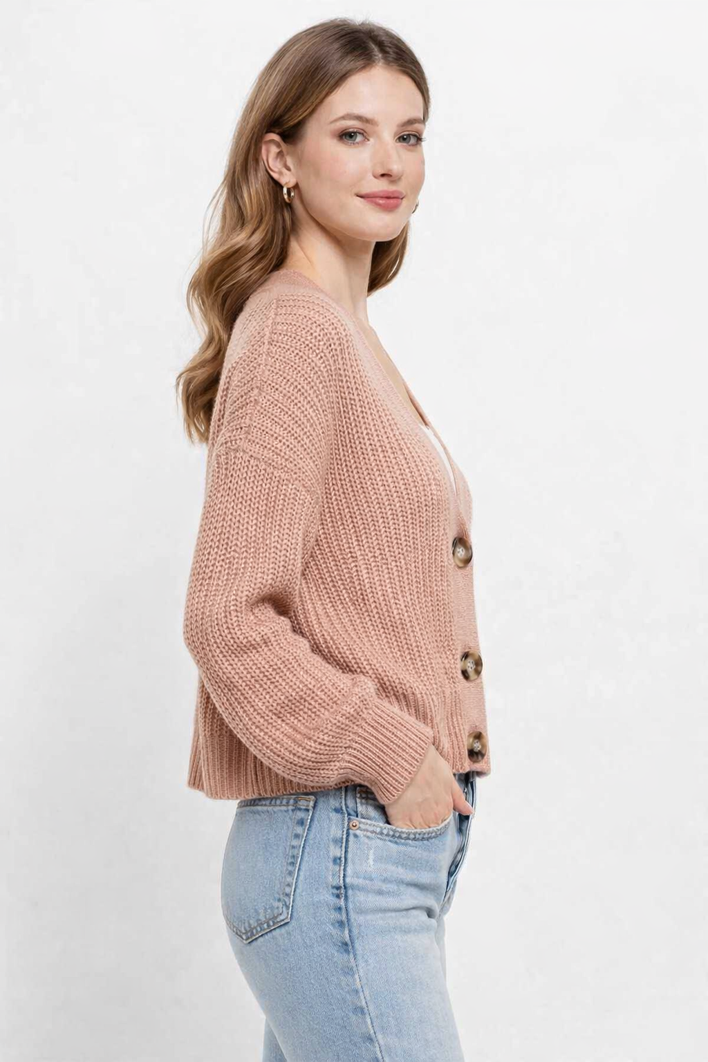 Women Pink Knit Cardigan Sweater