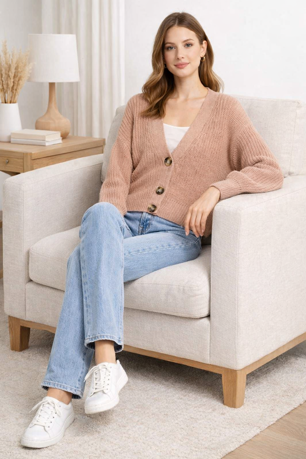 Women Pink Knit Cardigan Sweater