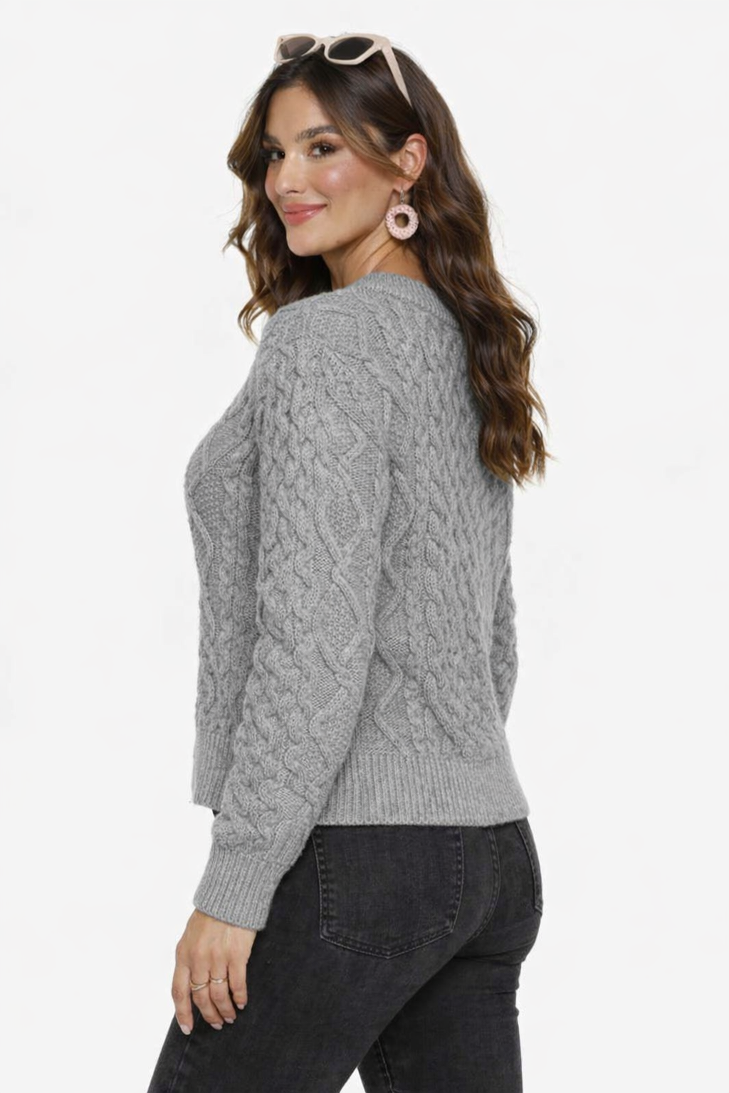 Women Grey Acrylic Full Sleeve Sweater