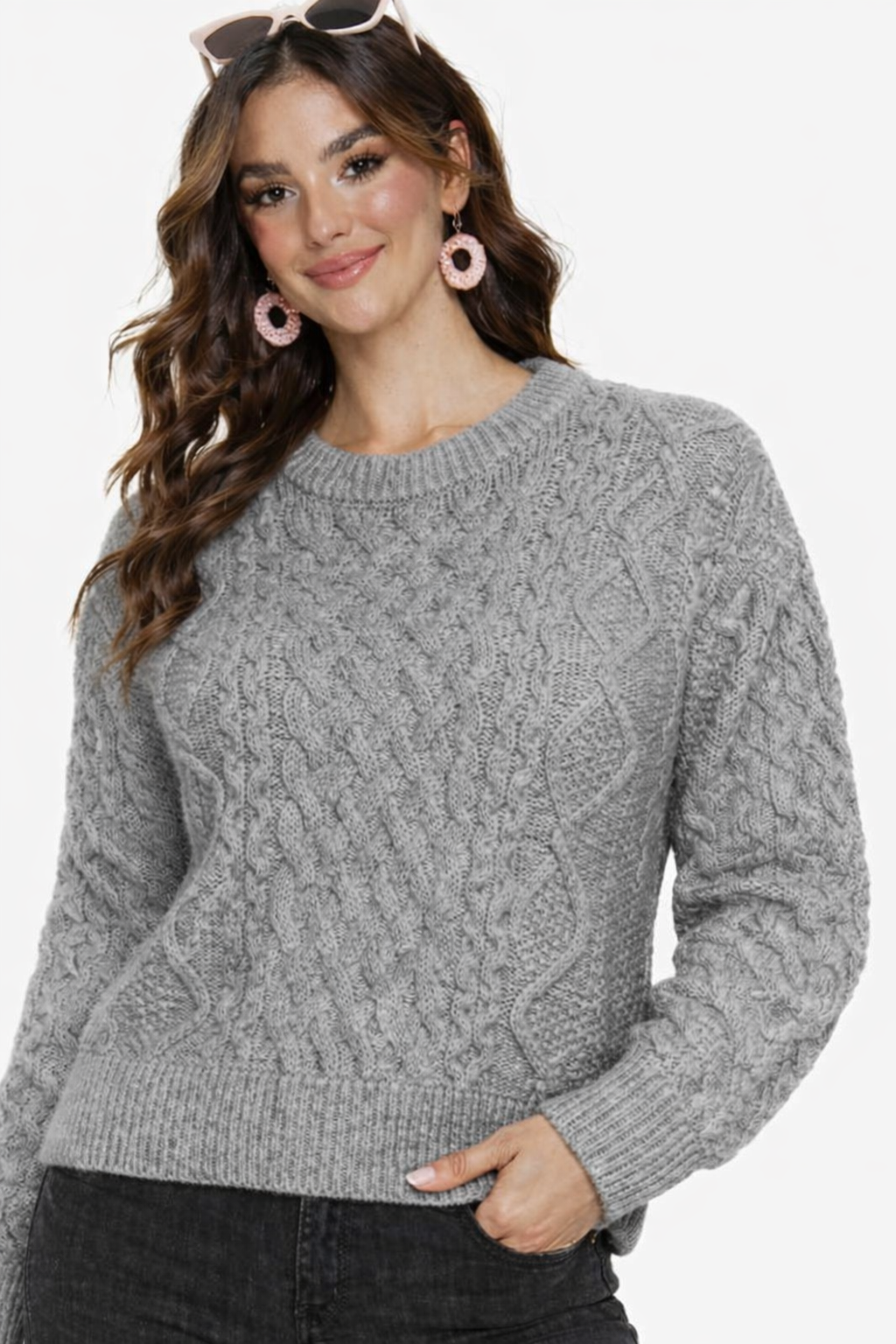 Women Grey Acrylic Full Sleeve Sweater