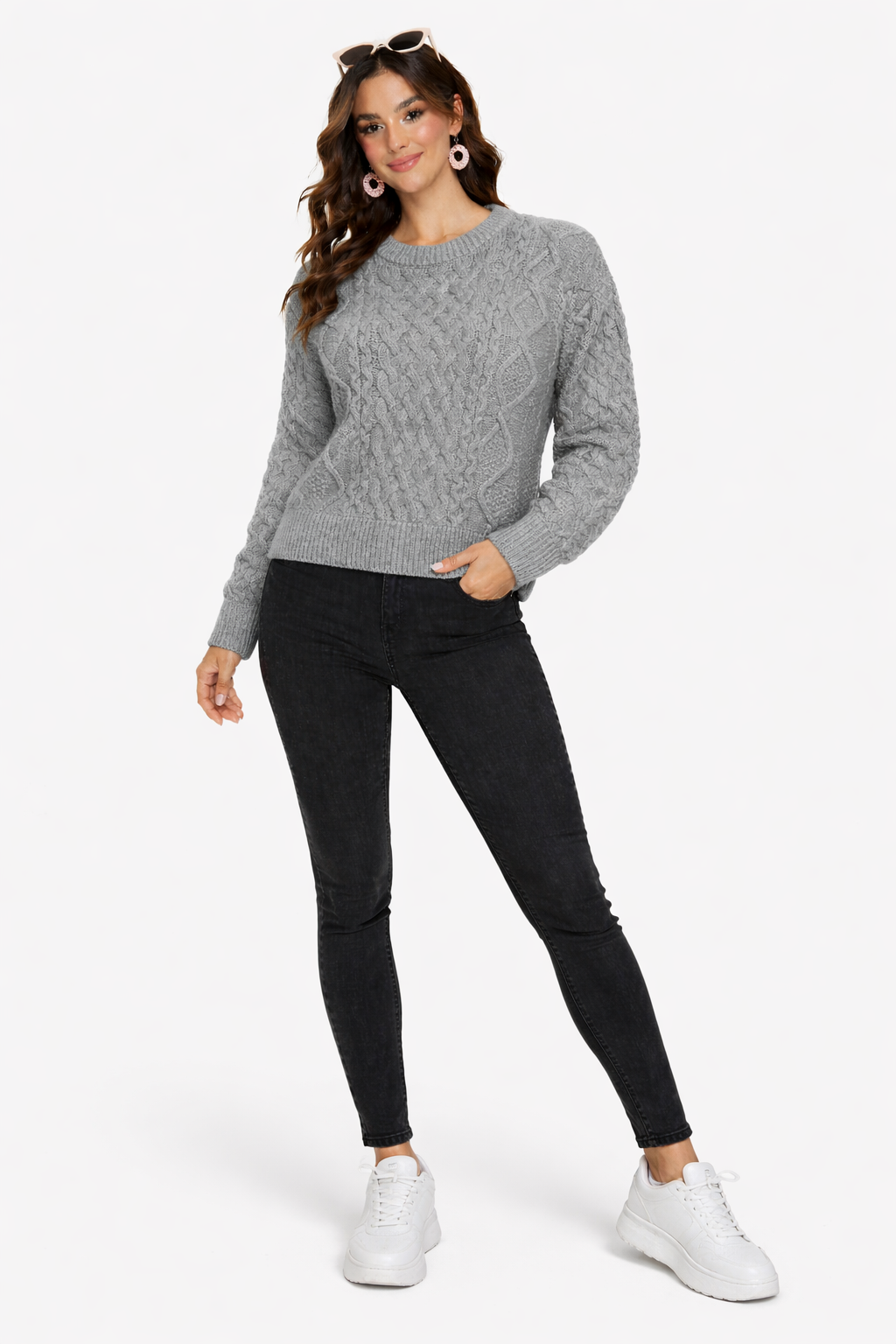 Women Grey Acrylic Full Sleeve Sweater