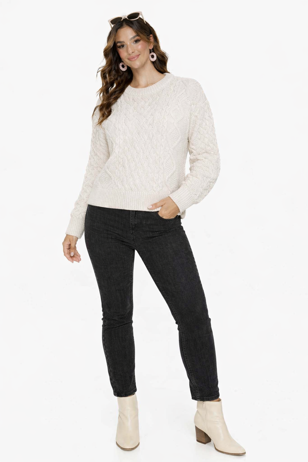 Women White Acrylic Full Sleeve Sweater