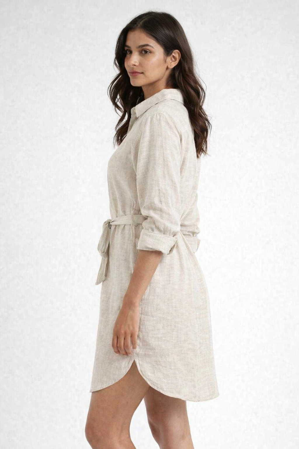 Women Grey Linen Blend Shirt Dress