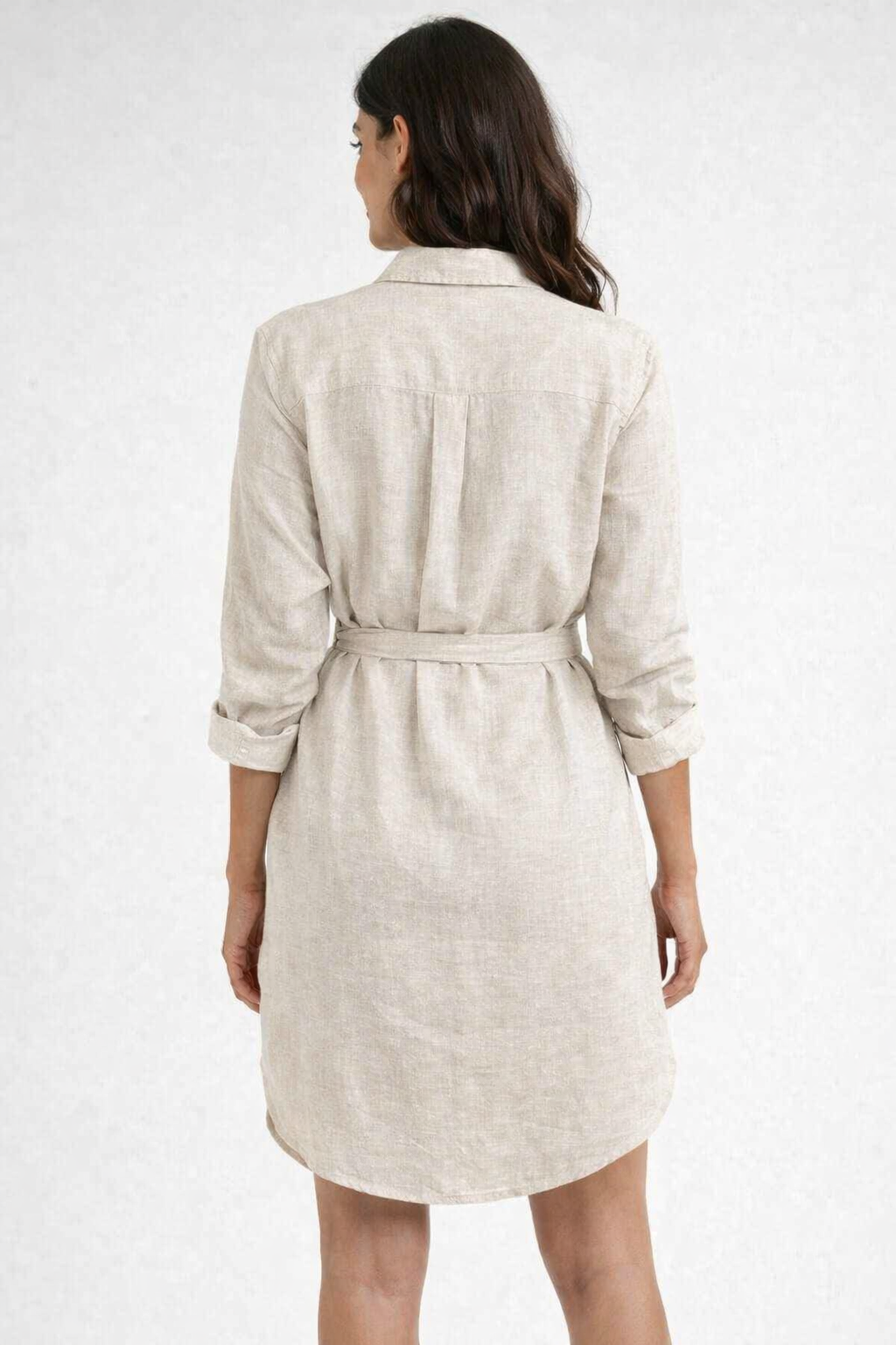 Women Grey Linen Blend Shirt Dress