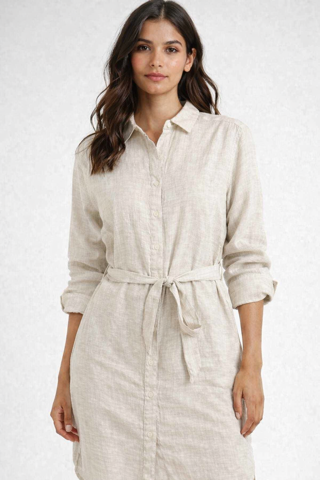 Women Grey Linen Blend Shirt Dress