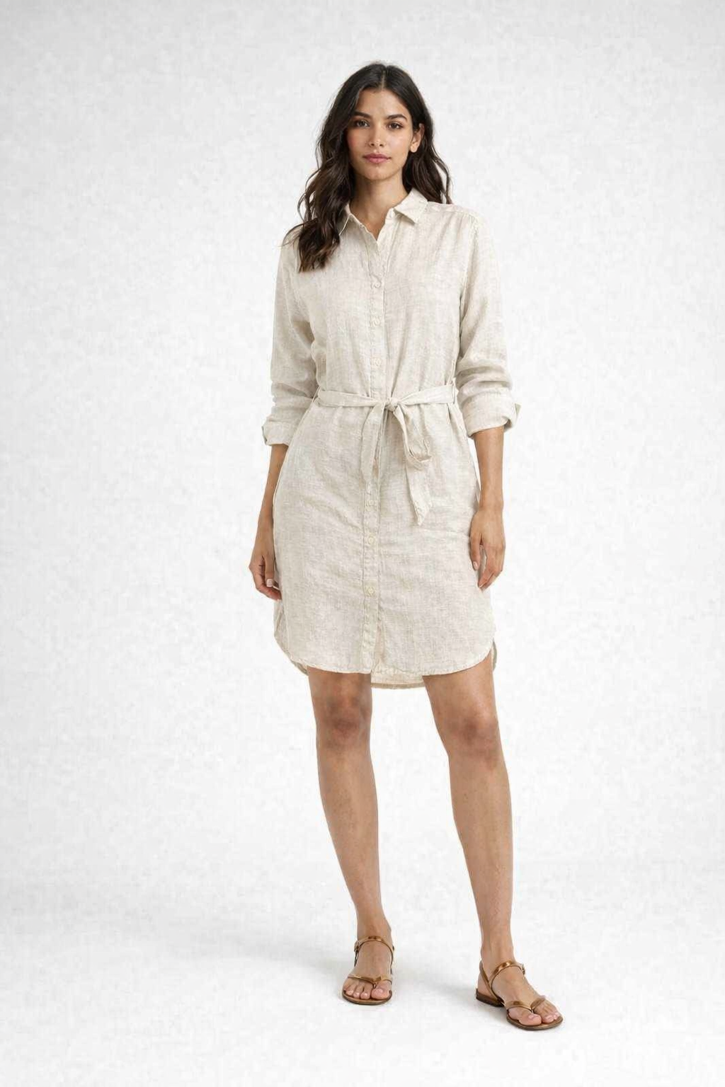Women Grey Linen Blend Shirt Dress