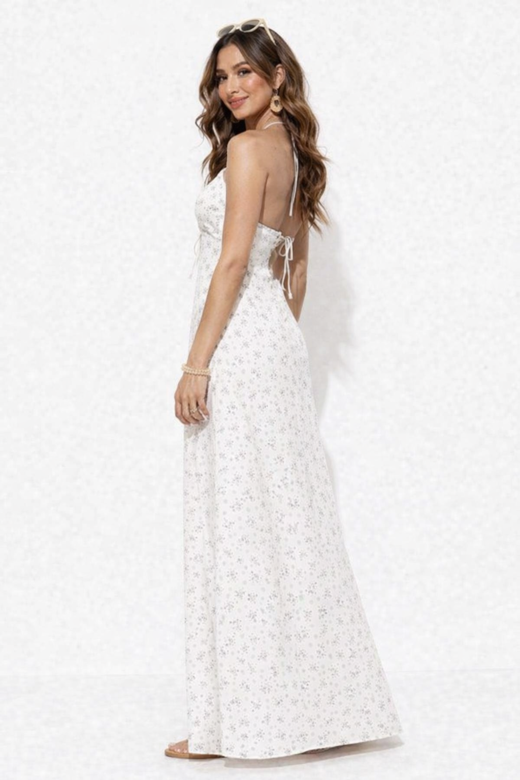 Women White Floral Maxi Dress