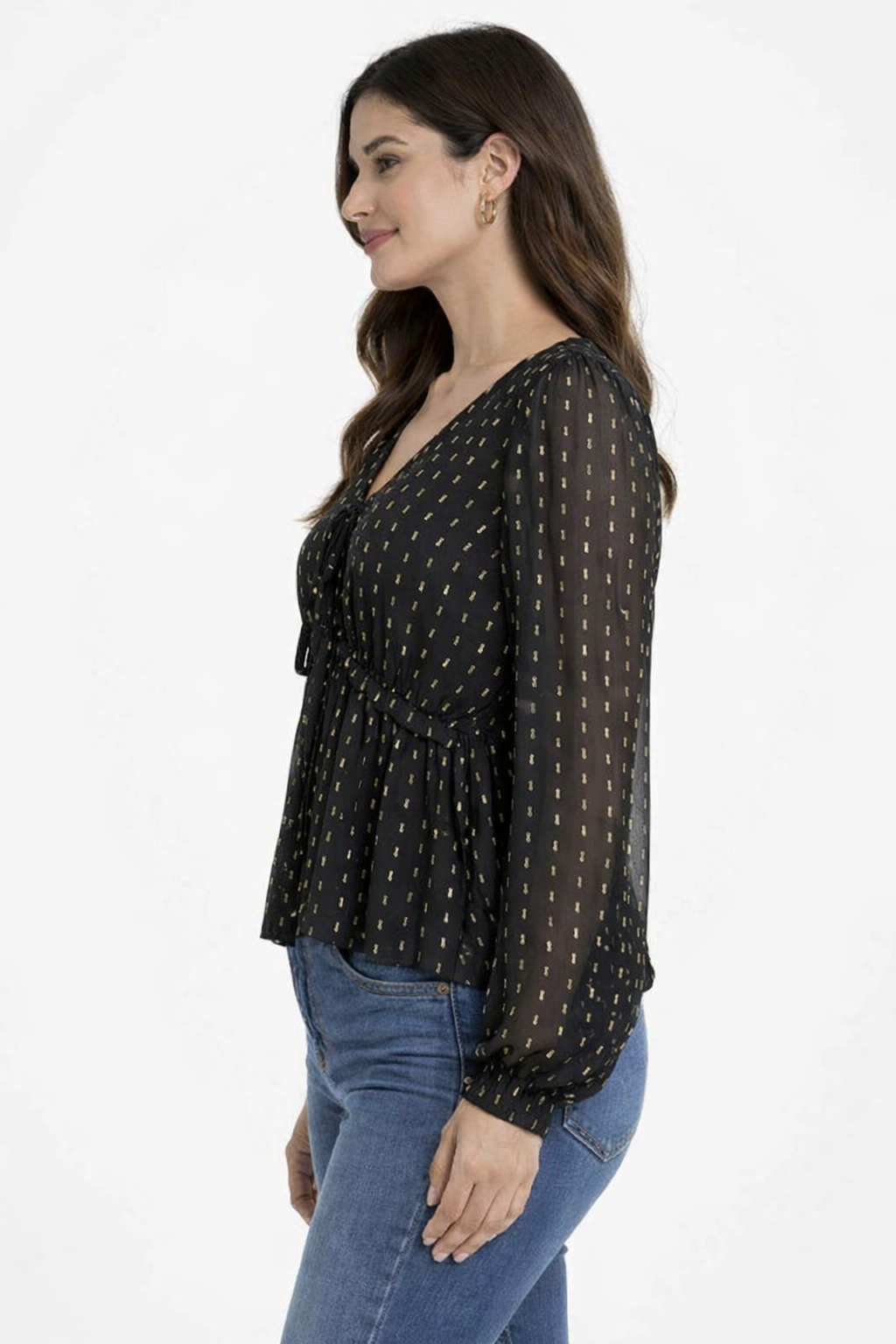 Women Black Tie-Up Peplum Top