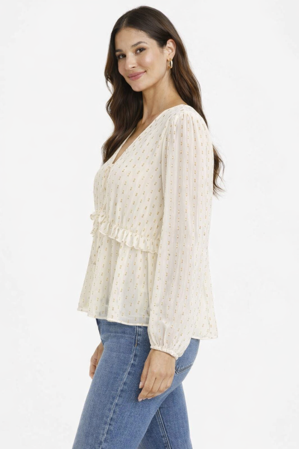 Women Cream Tie-Up Peplum Top