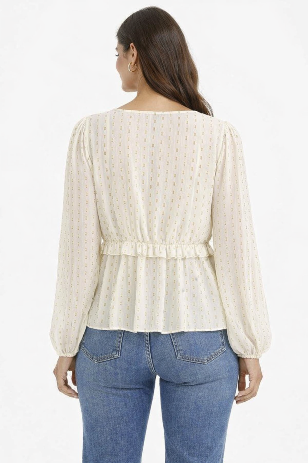 Women Cream Tie-Up Peplum Top