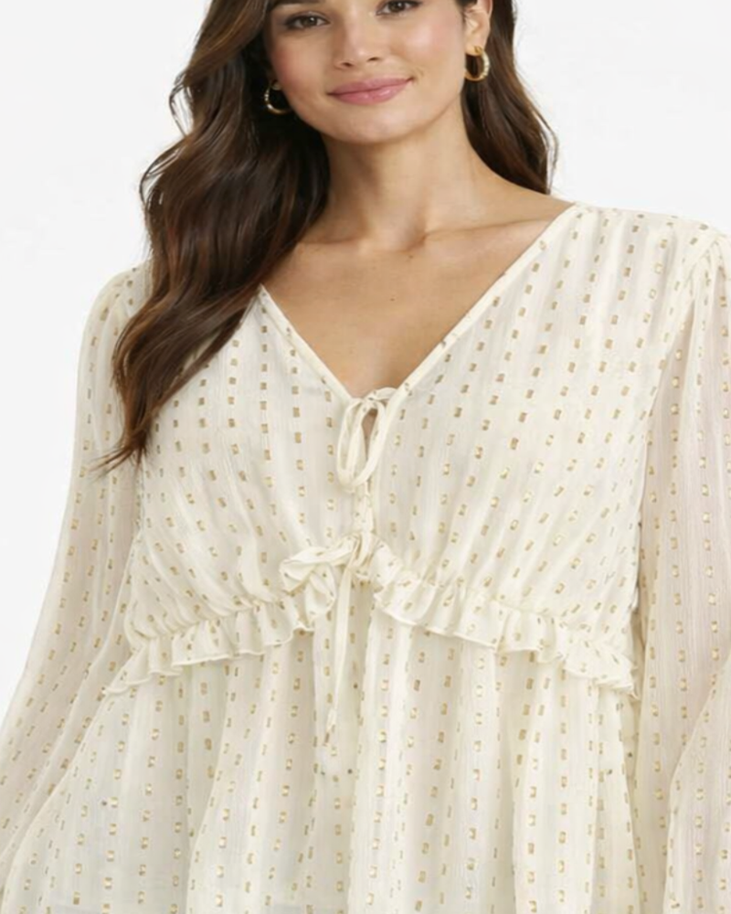 Women Cream Tie-Up Peplum Top