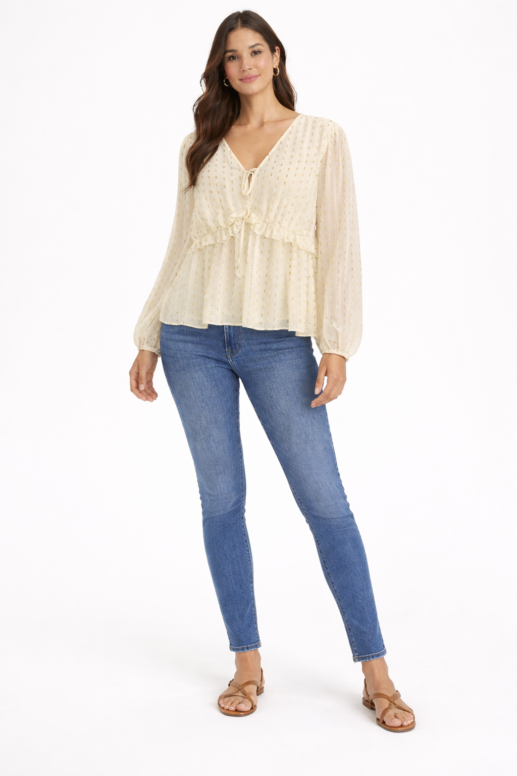 Women Cream Tie-Up Peplum Top