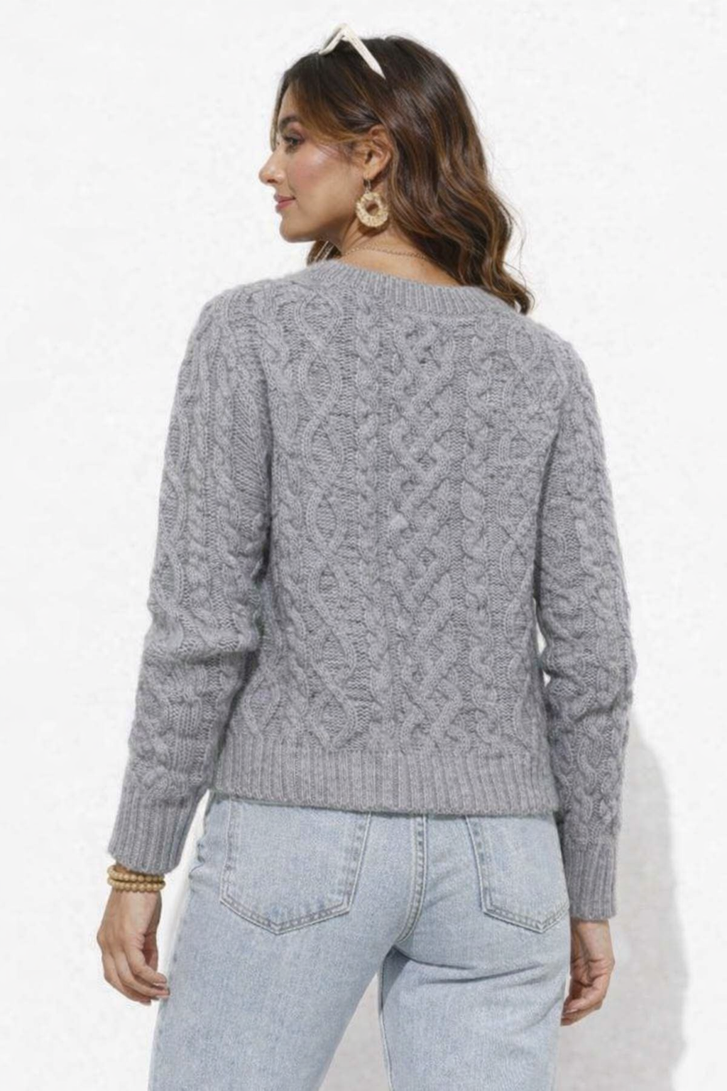 Women Grey Cable Knit Cardigan