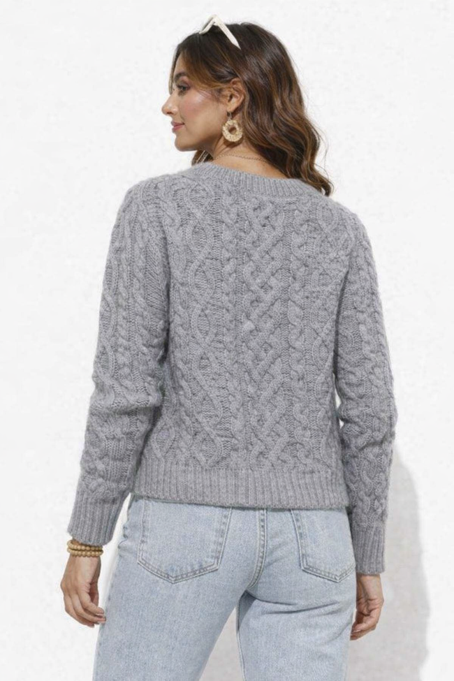 Women Grey Cable Knit Cardigan