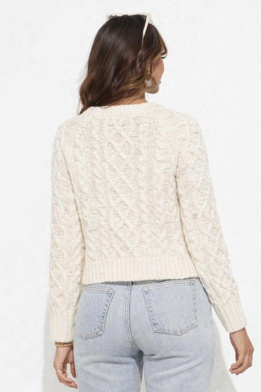 Women White Cable Knit Cardigan